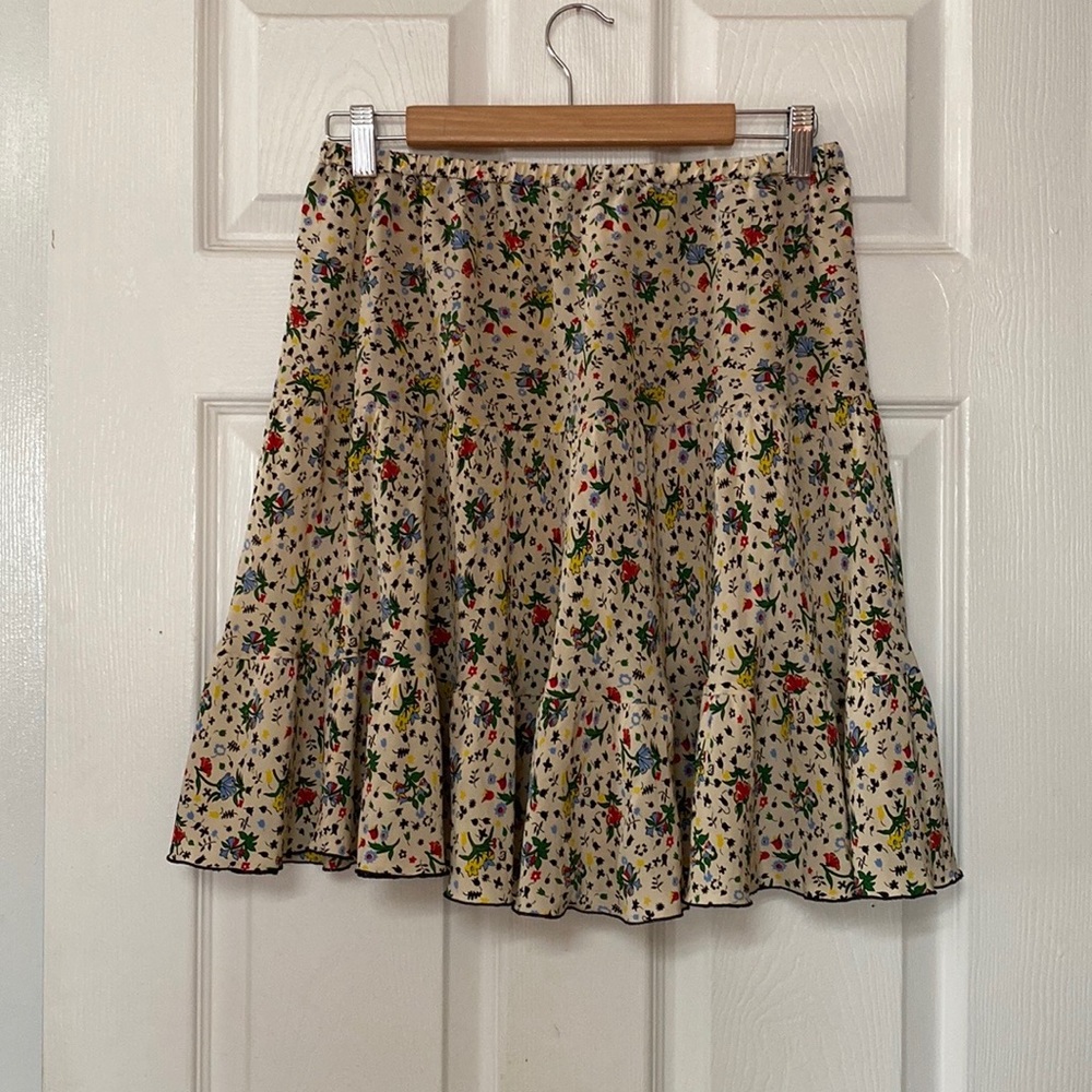 VTG Anna Sui Fairytale Floral Tier Silk Skirt